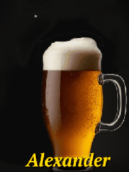 Happy Birthday Alexander GIF: Animated birthday beer gif with a sparkling frosty mug of brew and three lines of text to customize.