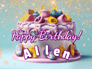 Happy Birthday Allen GIF: A beautiful birthday cake gif with animated sparkles and glitter Happy Birthday Name you can customize