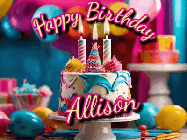 Happy Birthday Allison GIF: Animated birthday gif with a beautiful colorful birthday can and sparkles in the air. It reads Happy Birthday Customize.