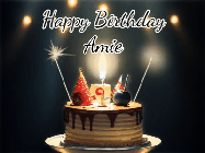 Happy Birthday Amie GIF: Animated birthday cake gif with sparklers on a dark background. Personalize up to 3 lines of text.