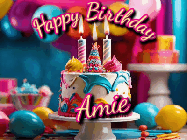 Happy Birthday Amie GIF: Animated birthday gif with a beautiful colorful birthday can and sparkles in the air. It reads Happy Birthday Customize.