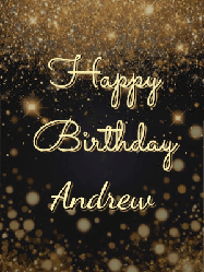 Happy Birthday Andrew GIF: A beautiful happy birthday gif on a dark glitter background with bubbles and animation. It reads Happy Birtday. Customize it!