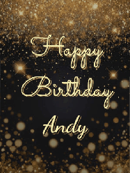 Happy Birthday Andy GIF: A beautiful happy birthday gif on a dark glitter background with bubbles and animation. It reads Happy Birtday. Customize it!