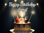 Happy Birthday Angel GIF: Animated birthday cake gif with sparklers on a dark background. Personalize up to 3 lines of text.