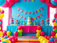 Happy Birthday Angel GIF: A fun birthday card with a party room, balloons, birthday cake and many smiling faces. Customize it.