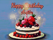 Happy Birthday Anita GIF: Animated GIF of a birthday cake covered in berries with 2 sparklers and a candle, reads Happy Birthday Name. Customize it.