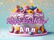 Happy Birthday Ann GIF: A beautiful birthday cake gif with animated sparkles and glitter Happy Birthday Name you can customize