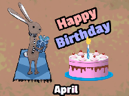 Happy Birthday April GIF: Happy birthday animated gif with animated doodles, pink text, and with a name you can customize.