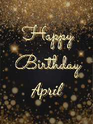 Happy Birthday April GIF: A beautiful happy birthday gif on a dark glitter background with bubbles and animation. It reads Happy Birtday. Customize it!