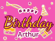 Happy Birthday Arthur GIF: Happy birthday cupcakes gif of a cut-out dinosaur running on the frosting. Its weird. Customize the name and text.