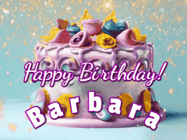 Happy Birthday Barbara GIF: A beautiful birthday cake gif with animated sparkles and glitter Happy Birthday Name you can customize