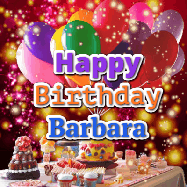 Happy Birthday Barbara GIF: Animated happy birthday gif on a bright red glittery background and 3 lines of text reading Happy Birthday Customize