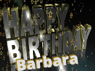 Happy Birthday Barbara GIF: Happy birthday animated gif with fancy gold and silver text and star popping in and out. Customize name.