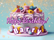 Happy Birthday Barry GIF: A beautiful birthday cake gif with animated sparkles and glitter Happy Birthday Name you can customize