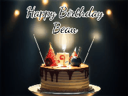 Happy Birthday Beau GIF: Animated birthday cake gif with sparklers on a dark background. Personalize up to 3 lines of text.