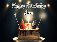Happy Birthday Ben GIF: Animated birthday cake gif with sparklers on a dark background. Personalize up to 3 lines of text.