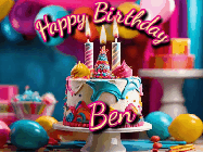 Happy Birthday Ben GIF: Animated birthday gif with a beautiful colorful birthday can and sparkles in the air. It reads Happy Birthday Customize.