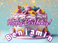 Happy Birthday Benjamin GIF: A beautiful birthday cake gif with animated sparkles and glitter Happy Birthday Name you can customize