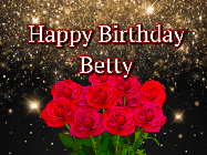 Happy Birthday Betty GIF: A beautiful birthday gif with a bouquet of flowers and animated hearts on a black and glitter background.