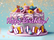 Happy Birthday Billy GIF: A beautiful birthday cake gif with animated sparkles and glitter Happy Birthday Name you can customize