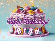 Happy Birthday Brad GIF: A beautiful birthday cake gif with animated sparkles and glitter Happy Birthday Name you can customize