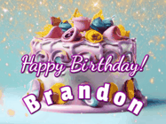 Happy Birthday Brandon GIF: A beautiful birthday cake gif with animated sparkles and glitter Happy Birthday Name you can customize