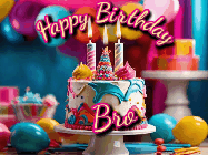 Happy Birthday Bro GIF: Animated birthday gif with a beautiful colorful birthday can and sparkles in the air. It reads Happy Birthday Customize.