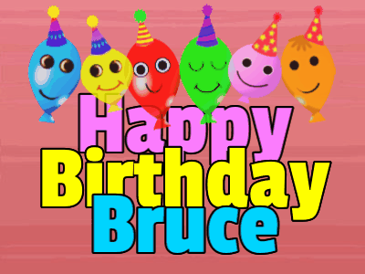 Bold and festive Happy Birthday Bruce animated GIF with striking design