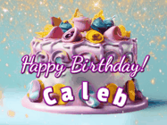 Happy Birthday Caleb GIF: A beautiful birthday cake gif with animated sparkles and glitter Happy Birthday Name you can customize