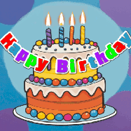 Happy Birthday Carmen GIF: Festive birthday cake GIF with name, stars, hearts, and confetti streaking past and flickering candles.