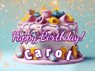 Happy Birthday Carol GIF: A beautiful birthday cake gif with animated sparkles and glitter Happy Birthday Name you can customize