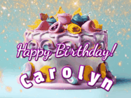Happy Birthday Carolyn GIF: A beautiful birthday cake gif with animated sparkles and glitter Happy Birthday Name you can customize