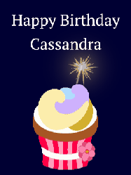 Happy Birthday Cassandra GIF: A cute birthday cupcake gif with an animated sparkler and 2 lines of text to customize for a special birthday.