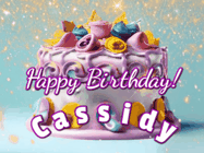 Happy Birthday Cassidy GIF: A beautiful birthday cake gif with animated sparkles and glitter Happy Birthday Name you can customize