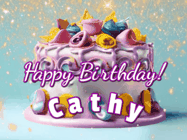 Happy Birthday Cathy GIF: A beautiful birthday cake gif with animated sparkles and glitter Happy Birthday Name you can customize
