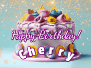 Happy Birthday Cherry GIF: A beautiful birthday cake gif with animated sparkles and glitter Happy Birthday Name you can customize