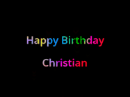 Happy Birthday Christian GIF: Happy birthday gif with animated rainbow lettering on a black background with hearts float up past them.