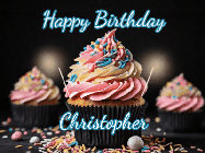 Happy Birthday Christopher GIF: A delicious cupcake gif with animated sparkles reading Happy Birthday with a name to customize