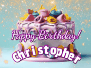 Happy Birthday Christopher GIF: A beautiful birthday cake gif with animated sparkles and glitter Happy Birthday Name you can customize