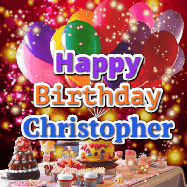 Happy Birthday Christopher GIF: Animated happy birthday gif on a bright red glittery background and 3 lines of text reading Happy Birthday Customize