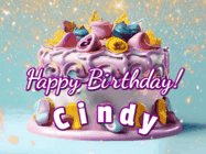 Happy Birthday Cindy GIF: A beautiful birthday cake gif with animated sparkles and glitter Happy Birthday Name you can customize