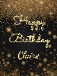 Happy Birthday Claire GIF: A beautiful happy birthday gif on a dark glitter background with bubbles and animation. It reads Happy Birtday. Customize it!