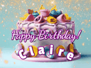 Happy Birthday Claire GIF: A beautiful birthday cake gif with animated sparkles and glitter Happy Birthday Name you can customize