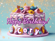 Happy Birthday Cory GIF: A beautiful birthday cake gif with animated sparkles and glitter Happy Birthday Name you can customize