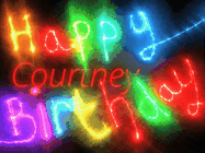 Happy Birthday Courtney GIF: Flashing neon happy birthday gif with a name you can customize. The Happy Birthday is colourful.
