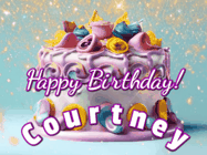 Happy Birthday Courtney GIF: A beautiful birthday cake gif with animated sparkles and glitter Happy Birthday Name you can customize
