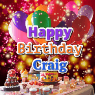 Happy Birthday Craig GIF: Animated happy birthday gif on a bright red glittery background and 3 lines of text reading Happy Birthday Customize