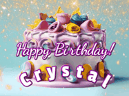Happy Birthday Crystal GIF: A beautiful birthday cake gif with animated sparkles and glitter Happy Birthday Name you can customize