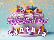 Happy Birthday Cynthia GIF: A beautiful birthday cake gif with animated sparkles and glitter Happy Birthday Name you can customize