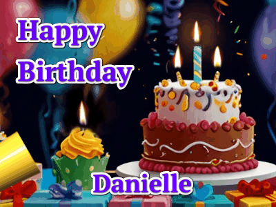 Happy Birthday Danielle GIF featuring bold colors and joyful movement